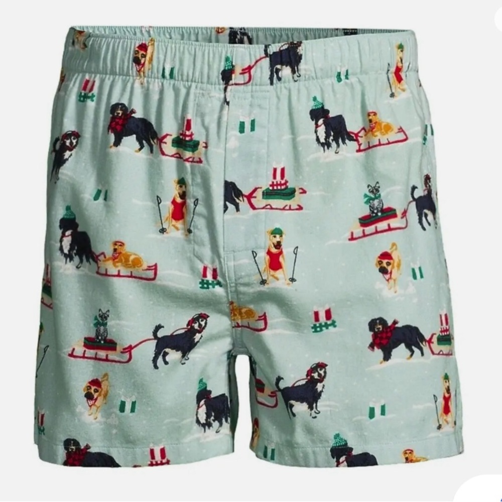 Lands End Flannel Boxer Shorts with Christmas Dogs and Cats - Size small